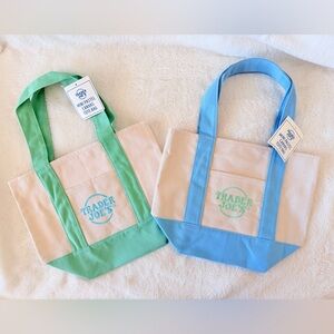 Set of 2 - Trader Joe's Mini Pastel Canvas Tote Bag - Blue and Green - Viral